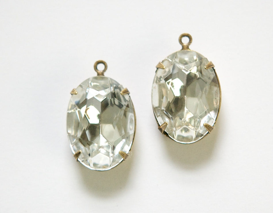 Faceted Crystal Clear Stones 1 Loop Brass Ox Setting 18x13mm ovl015TT