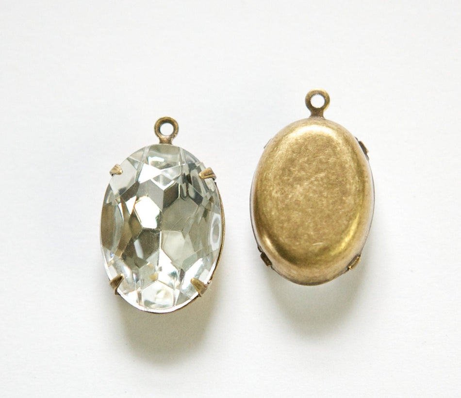 Faceted Crystal Clear Stones 1 Loop Brass Ox Setting 18x13mm ovl015TT