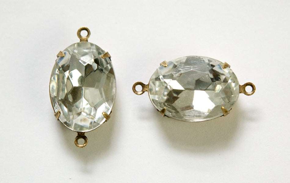Faceted Crystal Clear Stones 2 Loop Brass Ox Setting 18x13mm ovl015TT2
