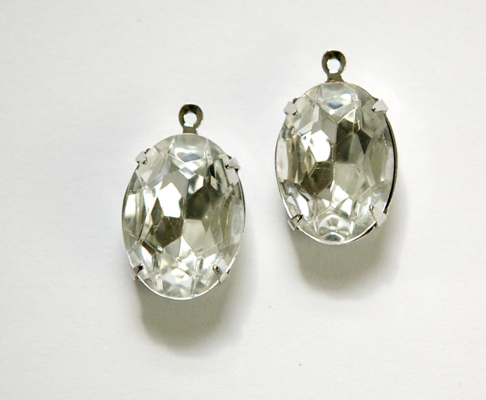 Faceted Crystal Clear Stones 1 Loop Silver Setting 18x13mm ovl004TT