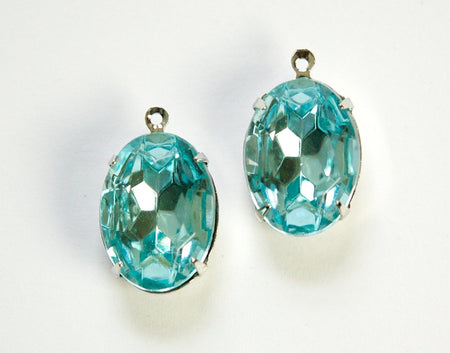 Vintage Faceted Aquamarine Stones 1 Loop Silver Setting 18x13mm ovl004UU