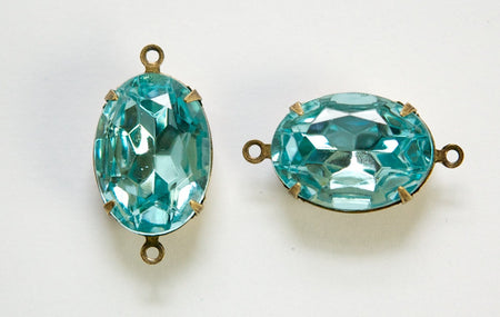 Vintage Faceted Aquamarine Stones 2 Loop Brass Ox Setting 18x13mm ovl015UU2