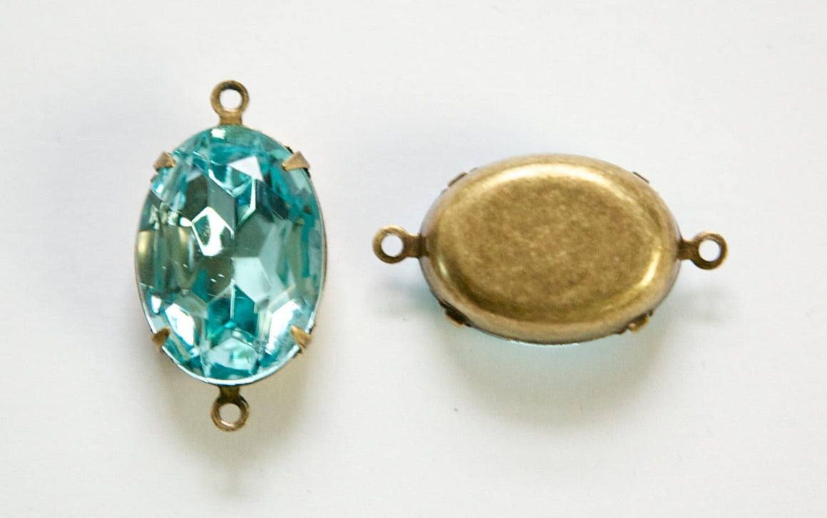 Vintage Faceted Aquamarine Stones 2 Loop Brass Ox Setting 18x13mm ovl015UU2