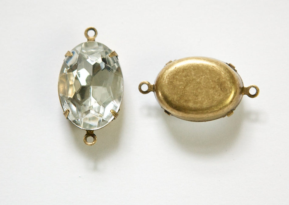 Faceted Crystal Clear Stones 2 Loop Brass Ox Setting 18x13mm ovl015TT2