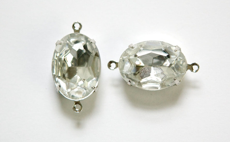 Faceted Crystal Clear Stones 2 Loop Silver Setting 18x13mm ovl004TT2