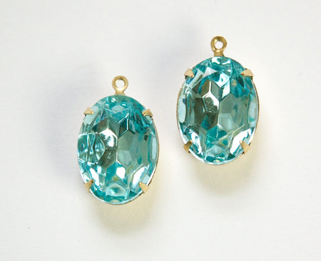 Vintage Faceted Aquamarine Stones 1 Loop Brass Setting 18x13mm ovl003UU