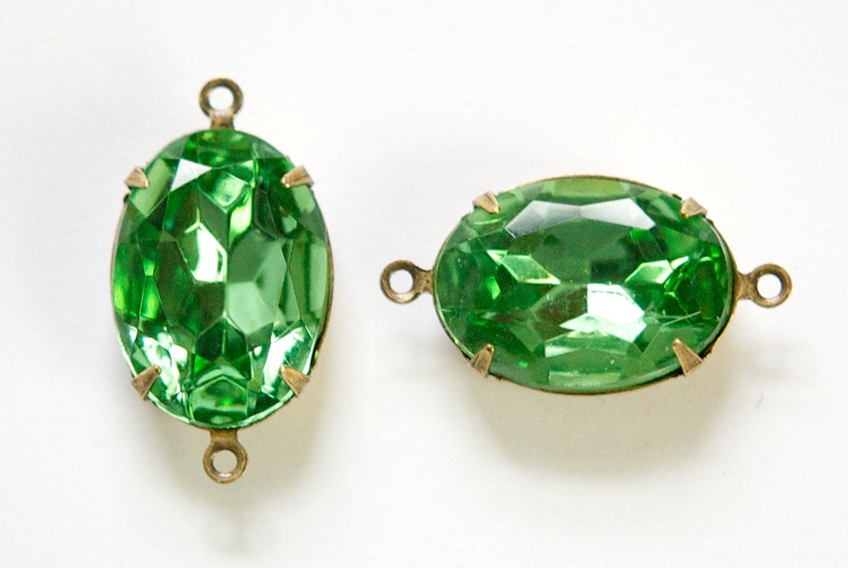 Vintage Faceted Peridot Stones 2 Loop Brass Ox Setting 18x13mm ovl015VV2