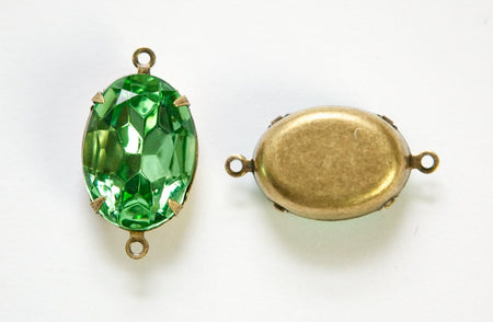 Vintage Faceted Peridot Stones 2 Loop Brass Ox Setting 18x13mm ovl015VV2