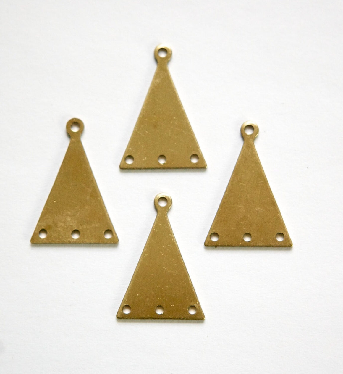 3 Hole Raw Brass Triangle with Loop Charm Pendant 21mmx15mm (6) mtl399A