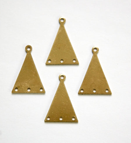 3 Hole Raw Brass Triangle with Loop Charm Pendant 21mmx15mm (6) mtl399A