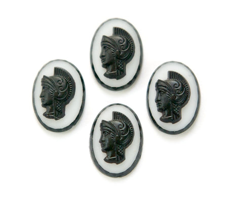 Vintage Matte Black Warrior on White Glass Cabochon 18mm x 13mm (4) cab221A