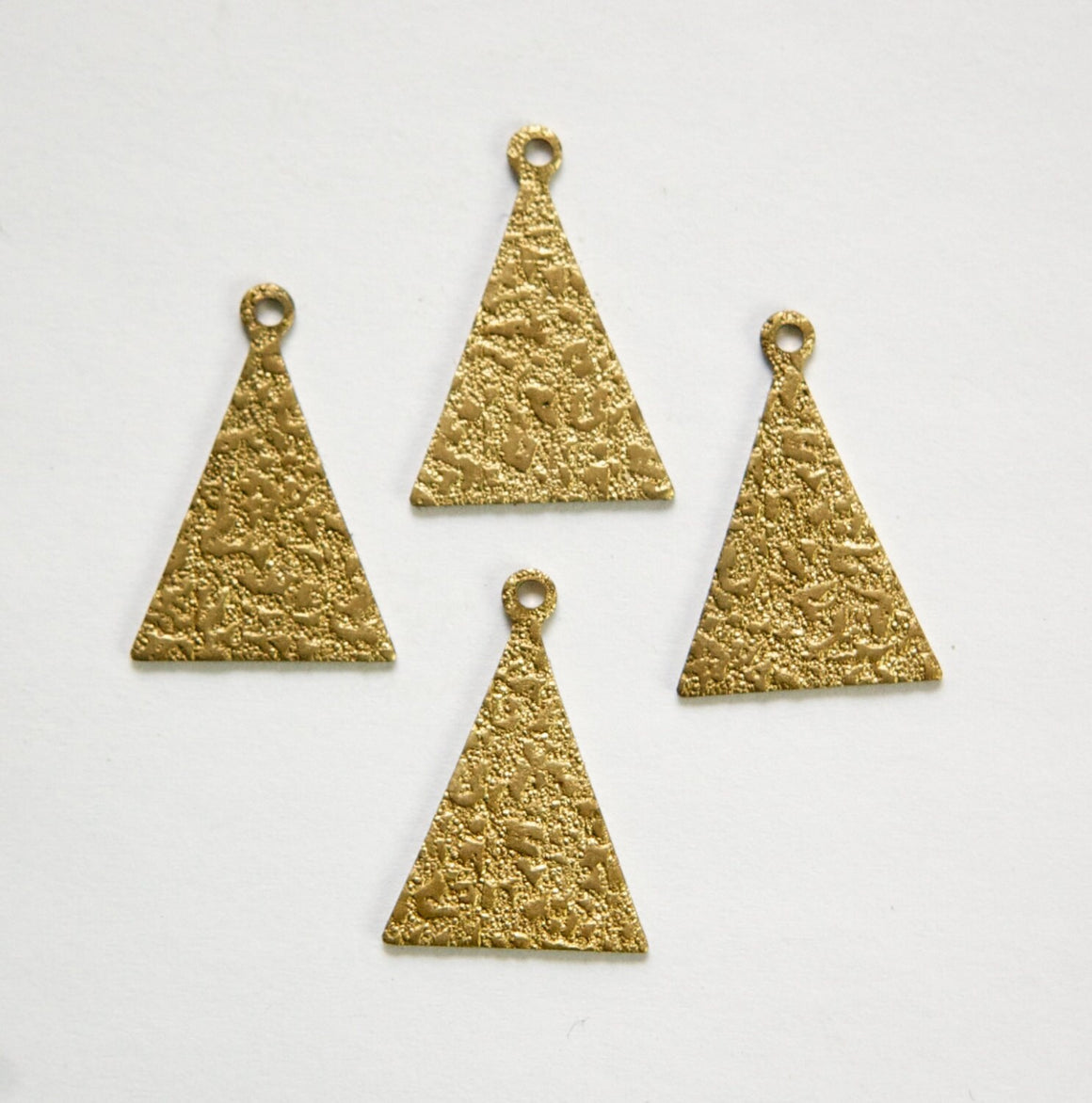 Raw Brass Textured Pattern Triangle with Loop Charm Pendant (6) mtl399C