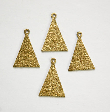 Raw Brass Textured Pattern Triangle with Loop Charm Pendant (6) mtl399C