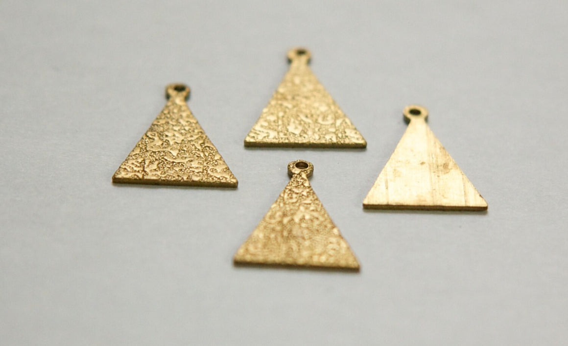 Raw Brass Textured Pattern Triangle with Loop Charm Pendant (6) mtl399C