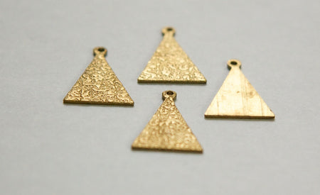 Raw Brass Textured Pattern Triangle with Loop Charm Pendant (6) mtl399C
