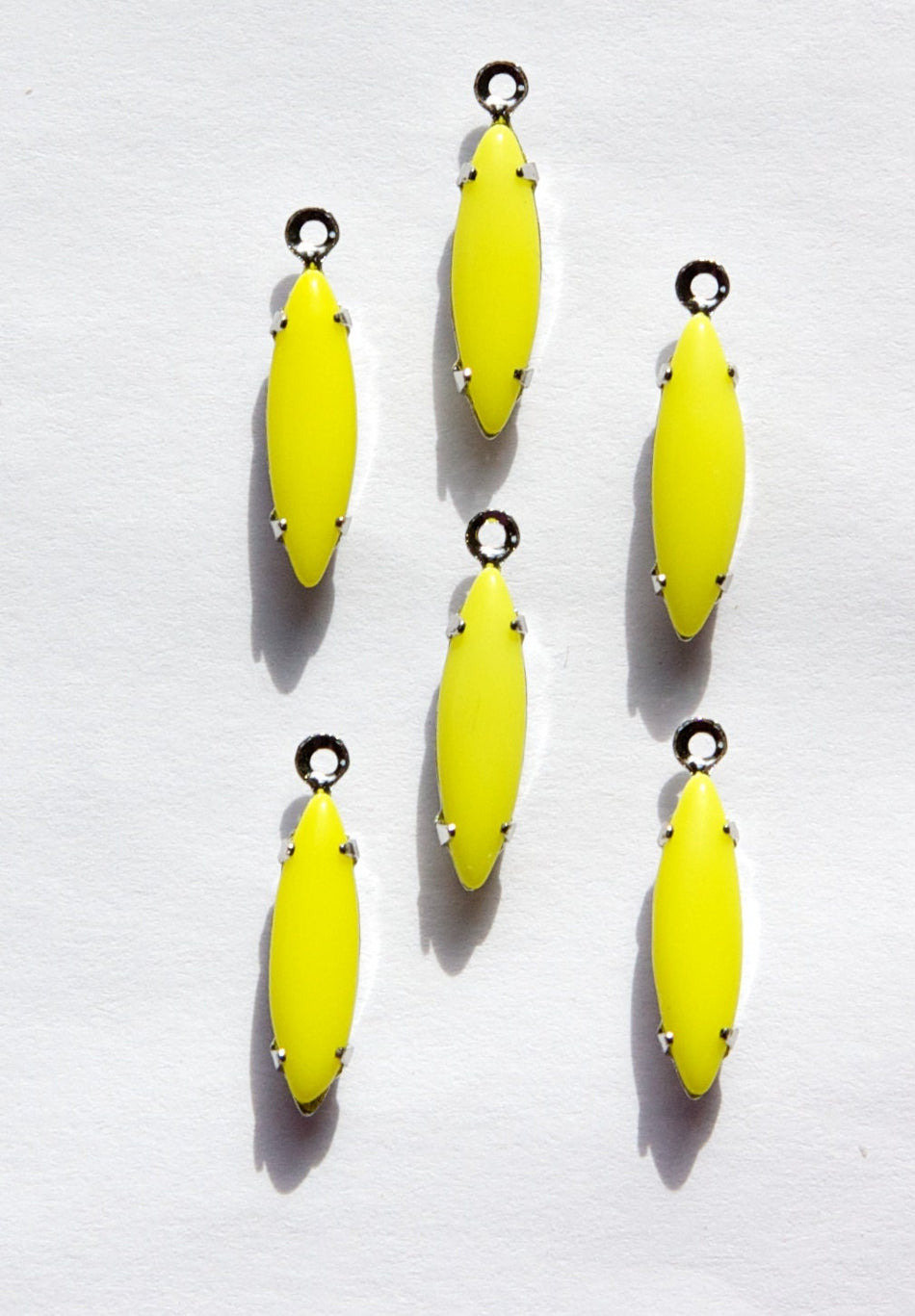 Vintage Yellow Glass Navette Stones 1 Loop Silver Setting 15x4mm (6) nav006G