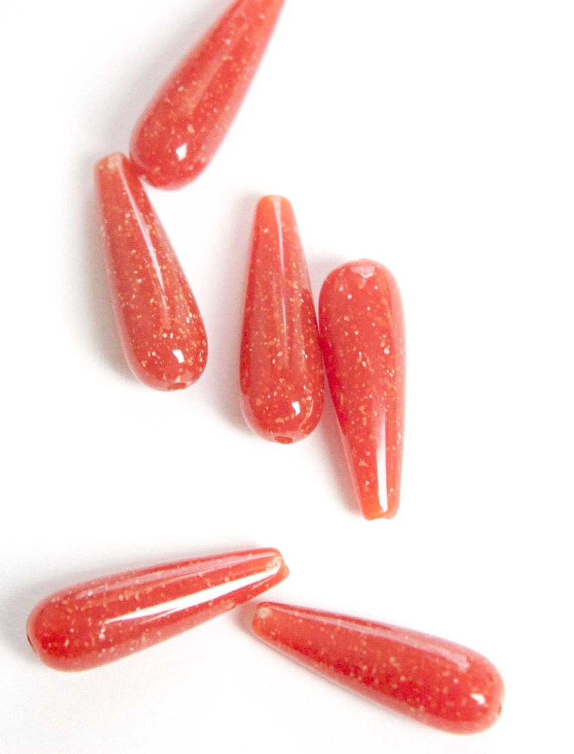 Vintage Orangish Red with Sparkles Teardrop Acrylic Beads (6) bds1001B