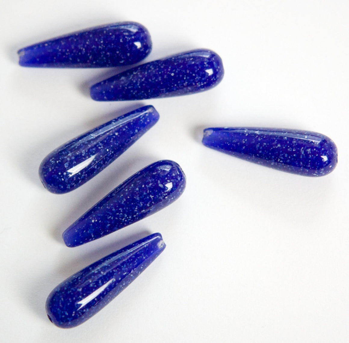 Vintage Navy Blue with Sparkles Teardrop Acrylic Beads (6) bds1001C