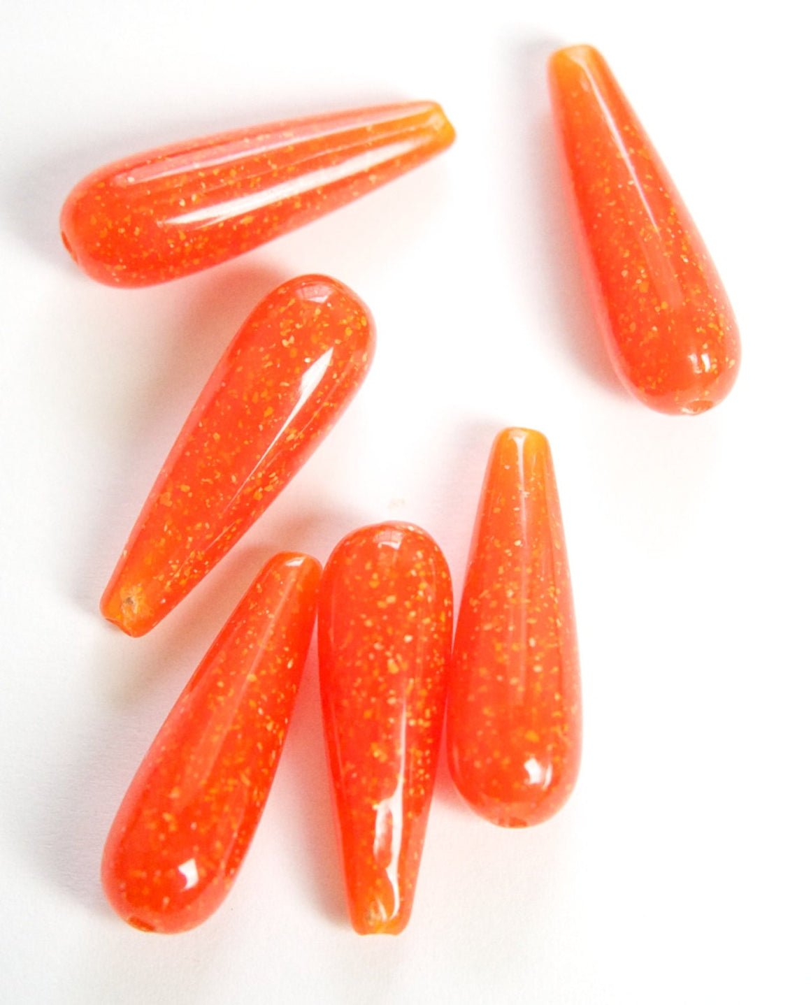Vintage Dark Orange with Sparkles Teardrop Acrylic Beads (6) bds1001D