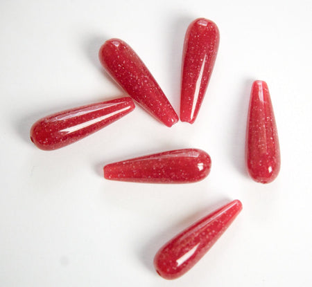 Vintage Berry Red with Sparkles Teardrop Acrylic Beads (6) bds1001F