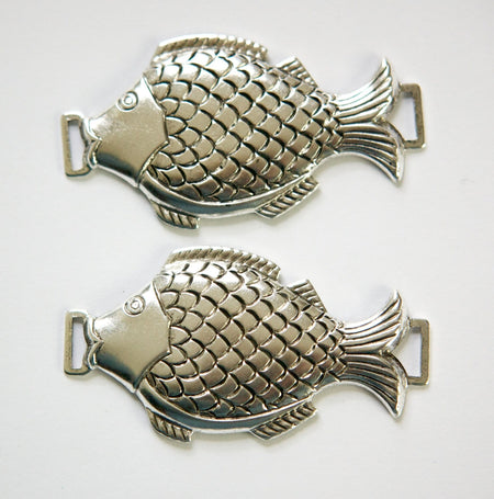 Large Antiqued Silver Fish Connector Pendant Link 52x28mm (2) mtl400B