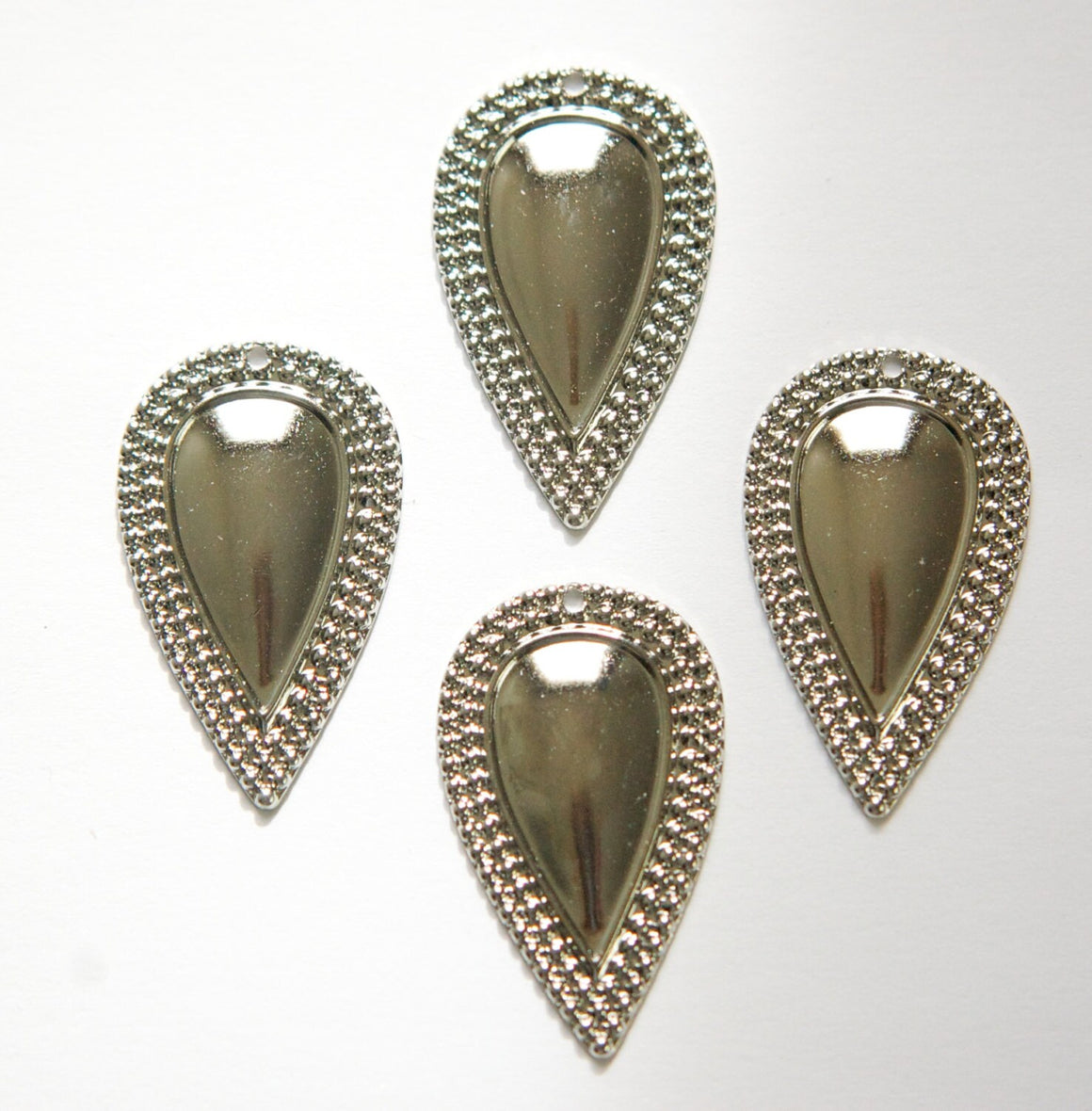 1 Hole Silver Plated Beaded Border Teardrop Charm Pendant Drop (6) mtl396C