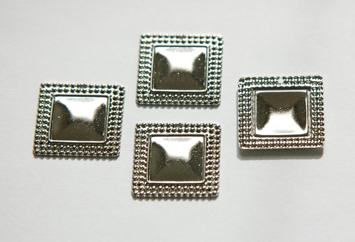 1 Hole Silver Plated Beaded Border Square Charm Pendant Drop (6) mtl396D