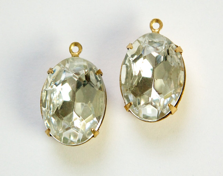 Faceted Crystal Clear Stones 1 Loop Brass Setting 18x13mm ovl003TT