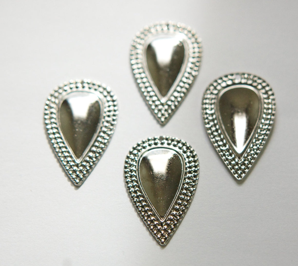 1 Hole Silver Plated Beaded Border Teardrop Charm Pendant Drop (6) mtl396C