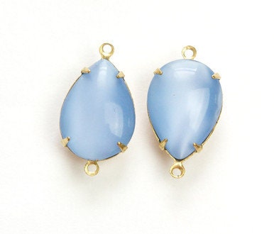 18x13mm Blue Moonglow Glass Pear Stone in 2 Loop Setting