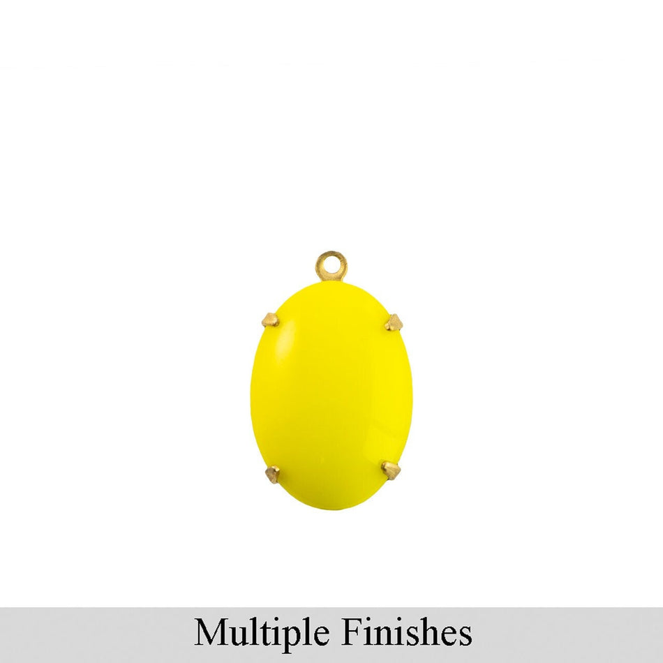 16x11mm Opaque Yellow Glass Oval Stone in 1 Loop Setting