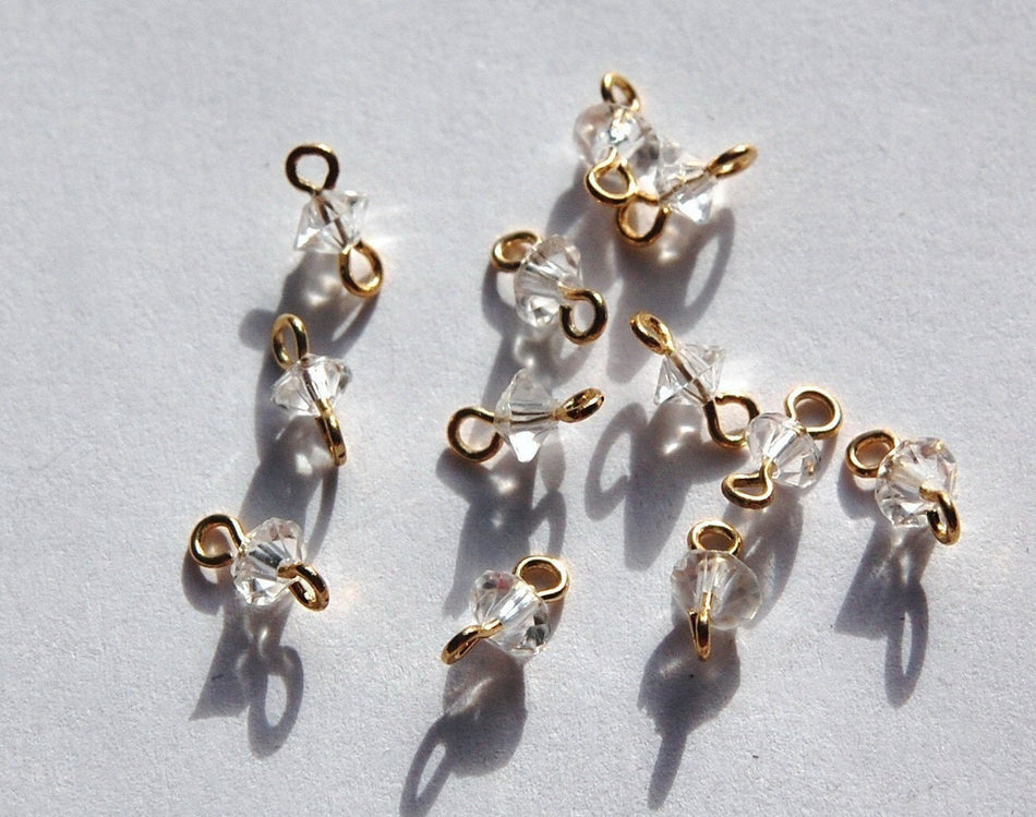 Vintage 2 Loop Faceted Crystal Clear Glass Bead Drops chr148