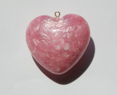 Pink Pearly Swirled Large Puffy Lucite Vintage Heart Pendant pnd069