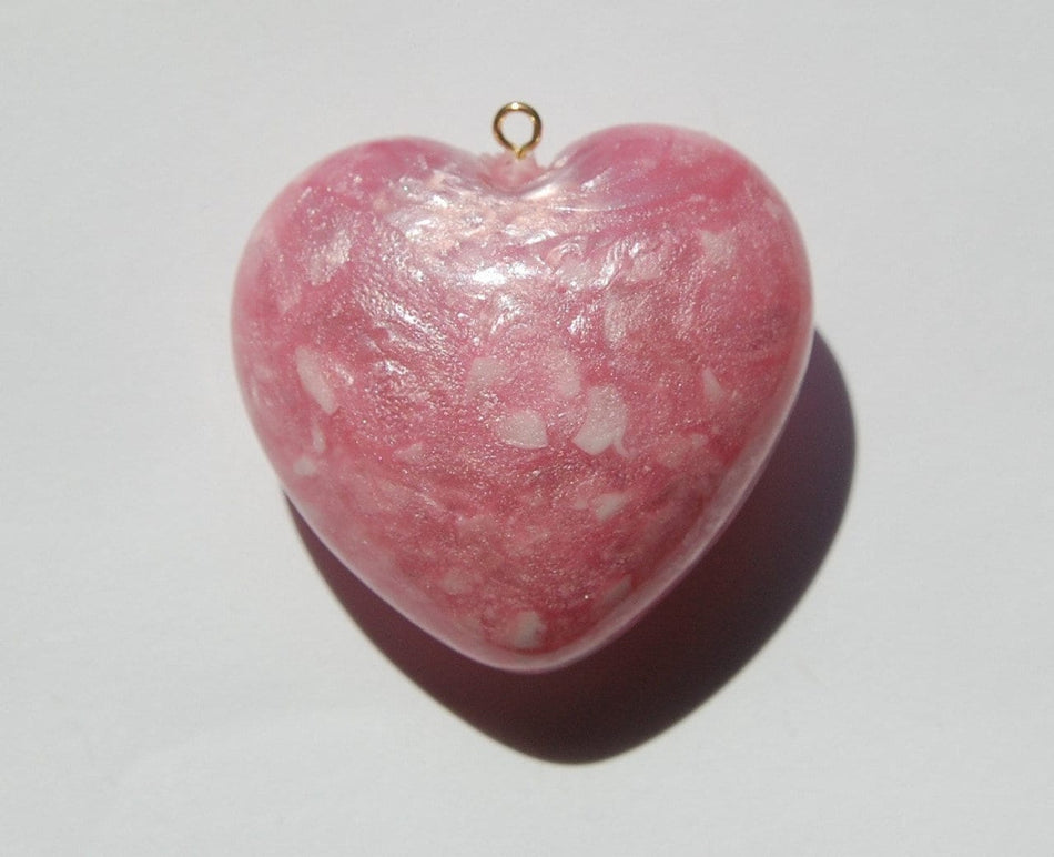 Pink Pearly Swirled Large Puffy Lucite Vintage Heart Pendant pnd069