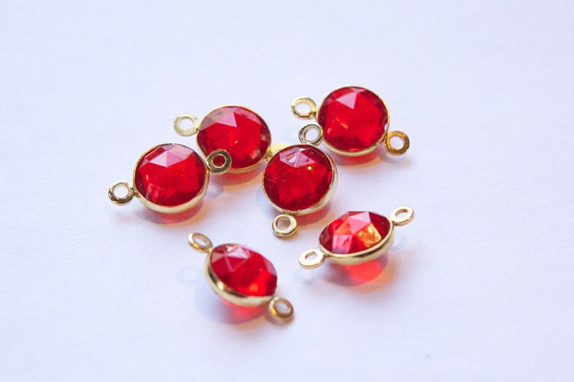 Vintage Red Acrylic Faceted 2 Loop Channel Set Connector Beads chr182