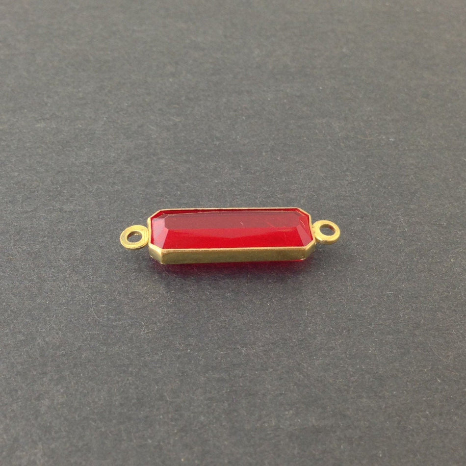 2 Loop Vintage Ruby Acrylic Faceted Channel Set Rectangle Drops 7x19mm (6) chr068D