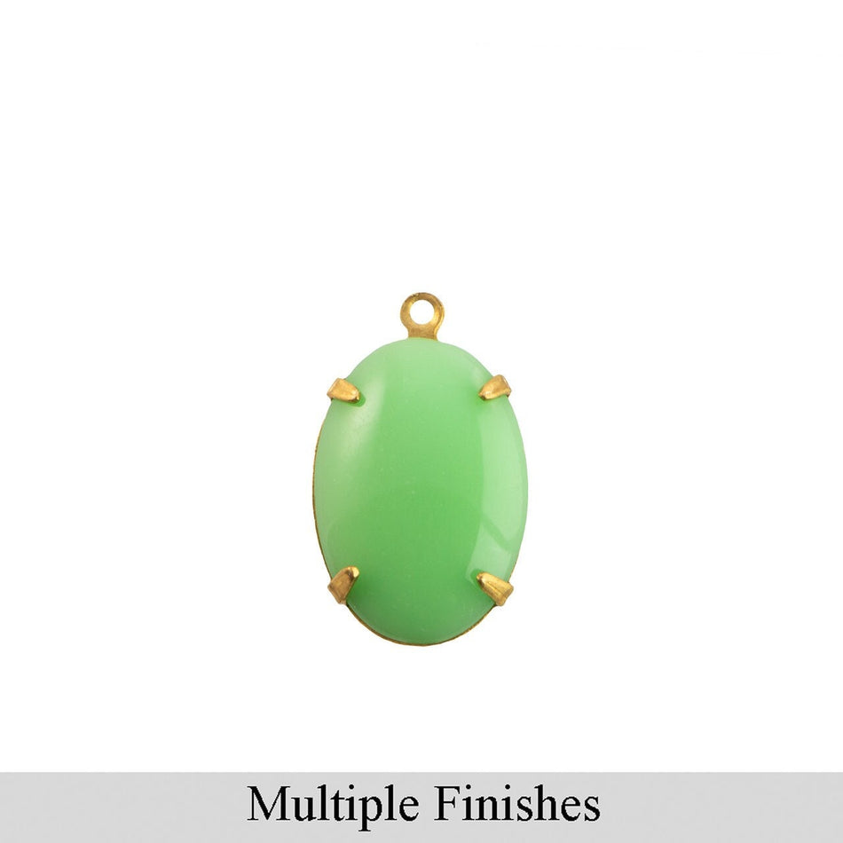 16x11mm Opaque Light Green Glass Oval Stone in 1 Loop Setting