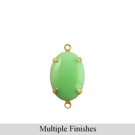16x11mm Opaque Light Green Glass Oval Stone in 2 Loop Setting