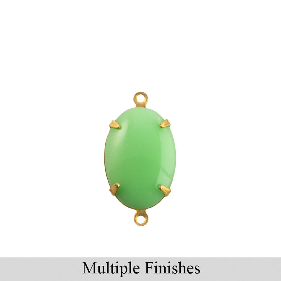 16x11mm Opaque Light Green Glass Oval Stone in 2 Loop Setting