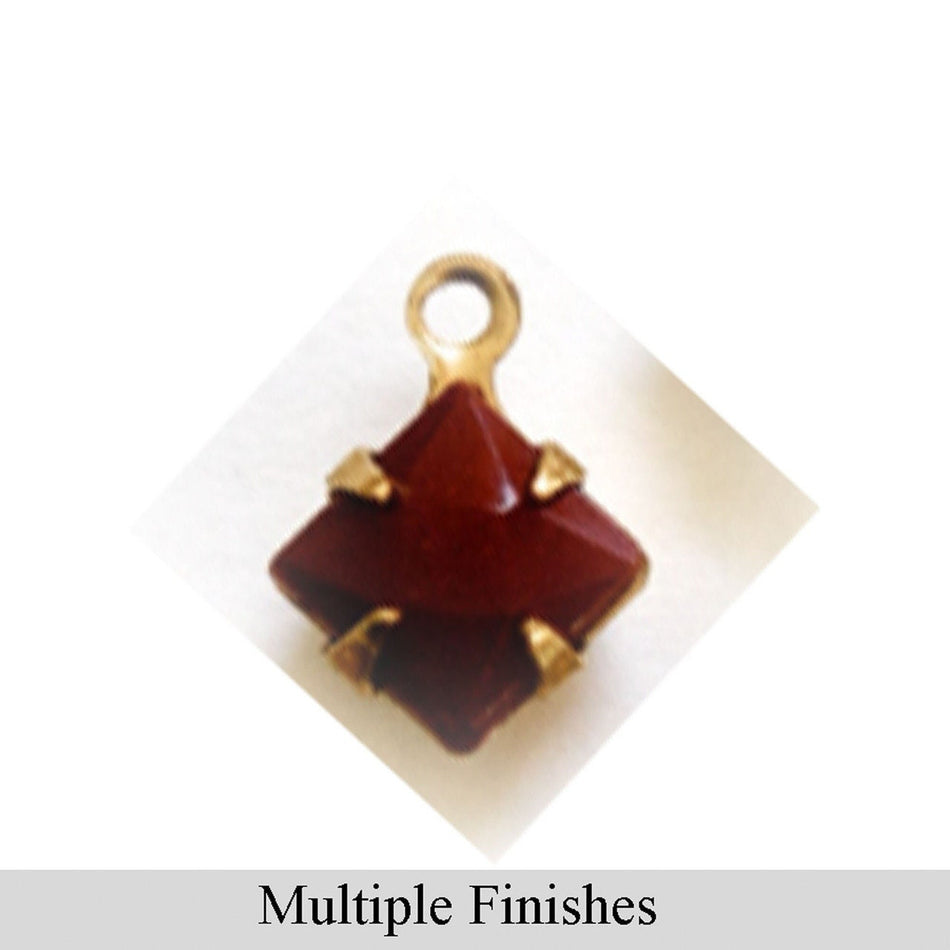6mm Burgundy Faceted Glass Square Stone in 1 Loop Setting