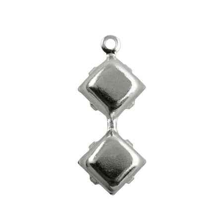 6mm Clear Faceted Glass Square Stone in 1 Loop Double Setting