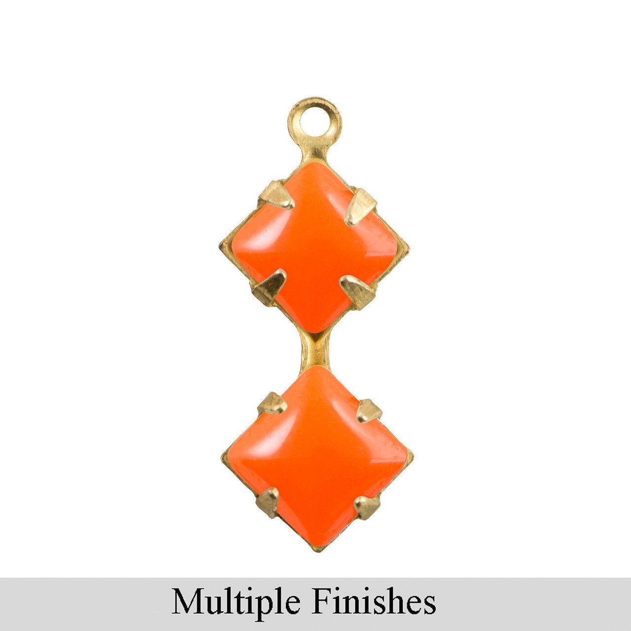 6mm Orange Glass Square Stone in 1 Loop Double Setting