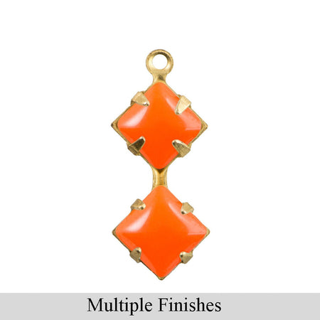 6mm Orange Glass Square Stone in 1 Loop Double Setting