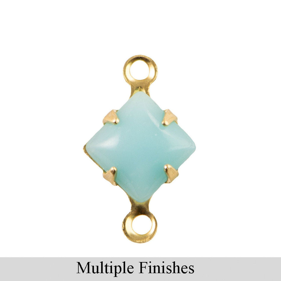6mm Calcedon Blue Glass Square Stone in 2 Loop Setting