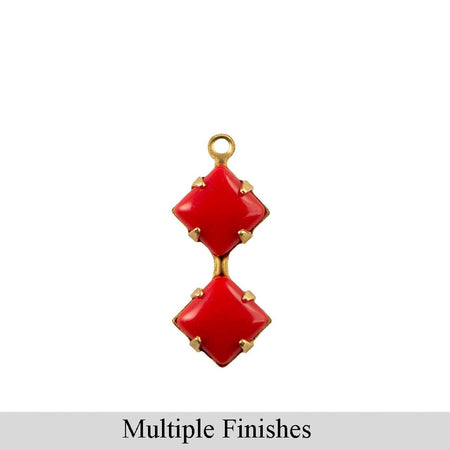 6mm Red Glass Square Stone in 1 Loop Double Setting