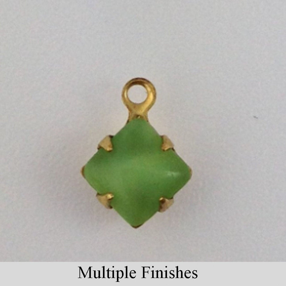 6mm Green Moonglow Glass Square Stone in 1 Loop Setting