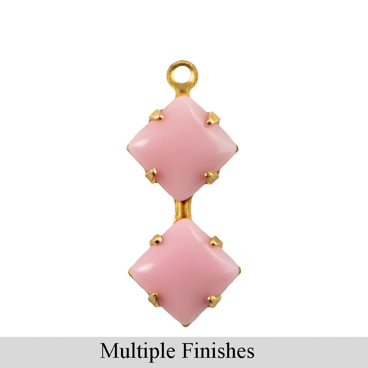 6mm Pink Glass Square Stone in 1 Loop Double Setting