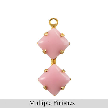 6mm Pink Glass Square Stone in 1 Loop Double Setting
