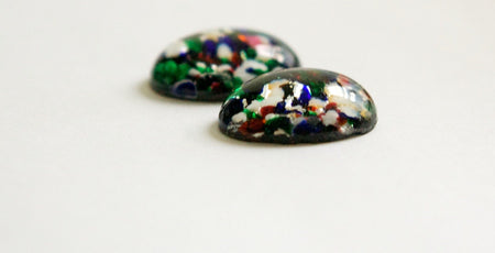 Black Multi-Colored Chunky Foil Opal Glass Oval Cabochons 18x13mm (2) cab5005J