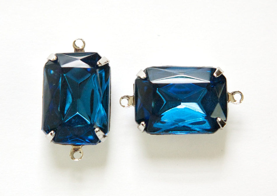 Vintage Montana Blue Faceted Stones 2 Loop Silver Settings 18x13mm (2)  squ009GG2